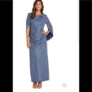 NWT,R&M Richards
Petite Long Dress with Back Drape Sleeves,slate (blue)